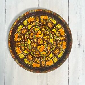 Vintage Daher Decorated Ware tin serving tray brown with florals